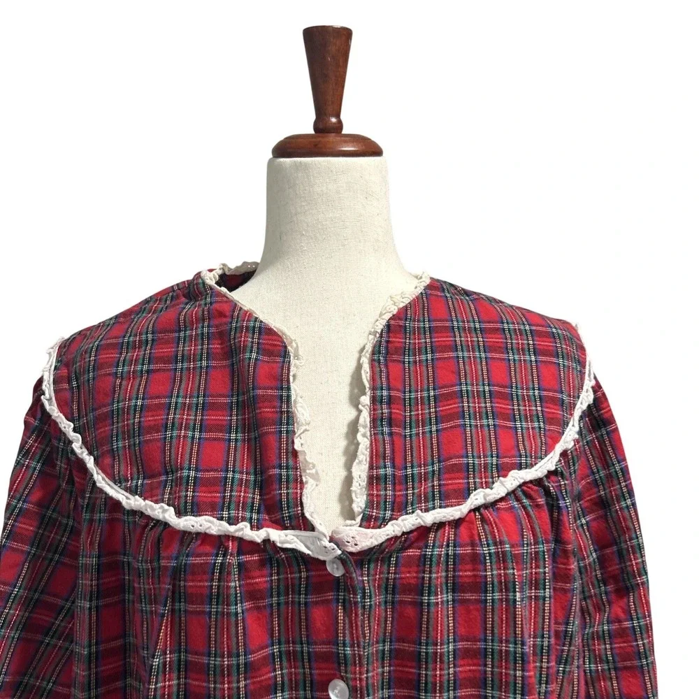 Lanz of Salzberg Women's Red Flannel Vintage VTG Christmas Nightgown Gown Robe